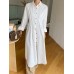 Women Shirt Collared Spliced Buttons Pleated Solid Casual Midi Dresses