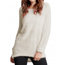 Women Winter Casual Pure Color Long Sleeve Crew Neck Tops Sweaters