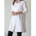 Women Shirt Solid Color Cuff Buttons Long Sleeve Casual Midi Dresses