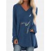 Cat Print Long Sleeves V  neck High Low Hem Casual T  shirt For Women