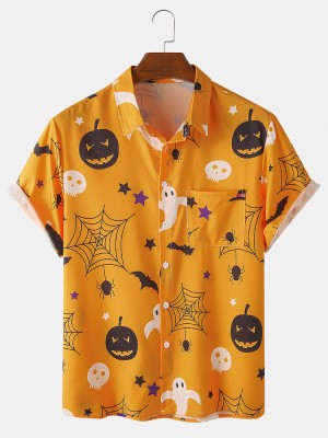 Halloween Cartoon Funny Print Short Sleeve Women Casual Shirts