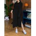 Women Puff Sleeve Sweatshirt Calf Length Front Pocket Side Fork Midi Dress