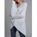 Irregular V Neck Cross Hollow Out Knit Long Sleeve Women Casual Sweaters