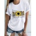 Flower Leopard Letter Print Short Sleeve O  neck T  shirts For Women