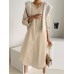 Women Side Pockets Side Fork V  Neck Solid Calf Length Midi Dresses