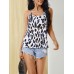 Casual White Leopard Print Backless Cross Sleeveless Sling Tank Top